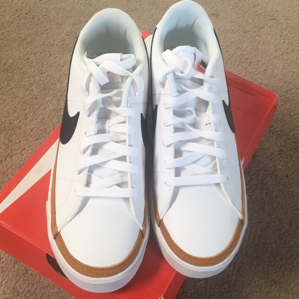 Men’s Nike White and Gold Court Legacy Sneakers